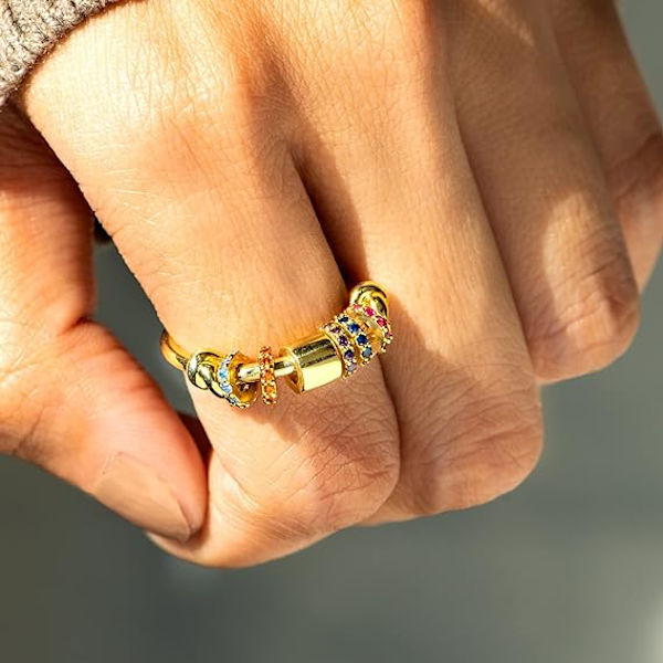 Fidget Ringe til Kvinder, Angst Ring til Kvinder, Guldbelagt Spinner Ring Angst Spinning Stresslindrende Ring til Kvinder