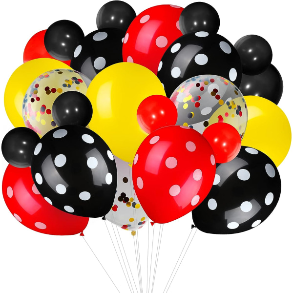 75 stykker Musfargeballonger Konfettiballonger Polkaprikkeballonger Lateksfestballonger Ballongkrans til Halloween Baby(rød-svart-gul)