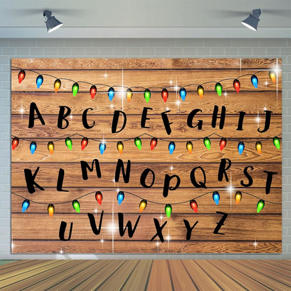 Jouluvalot Aakkoset Valokuvaustausta Rustiikkinen Puinen Stranger Tausta Syntymäpäiväjuhlatarvikkeisiin Valokuvauskoju Rekvisiitta Vinyyli 5X3FT