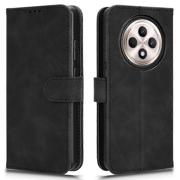 För Oppo Reno12 F 5G Fodral Skin-Feel Läder Plånbok Folio Flip Anti-Drop Telefonskal Black