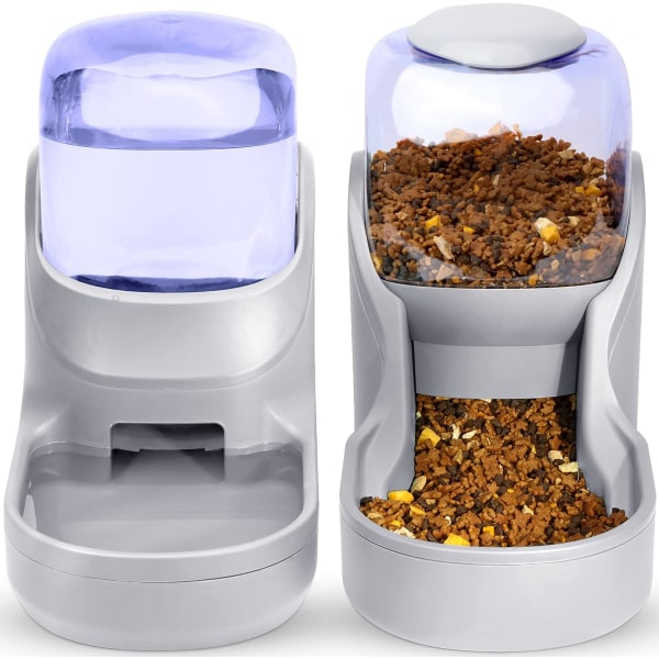 Automatisk foderautomat för små och medelstora husdjur Automatisk matautomat och dricksbehållare 3,8L (grå)