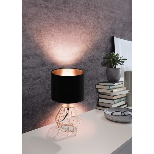 1 vintage bordslampa med låga, sänglampa i stål och tyg, färg: koppar, svart