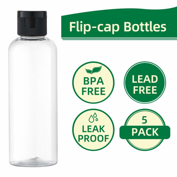 3,4 oz reiseflasker med flip-lokk (5 stk) tomme gjennomsiktige dispenserbeholdere for reisekosmetikk (100 ml, klar)