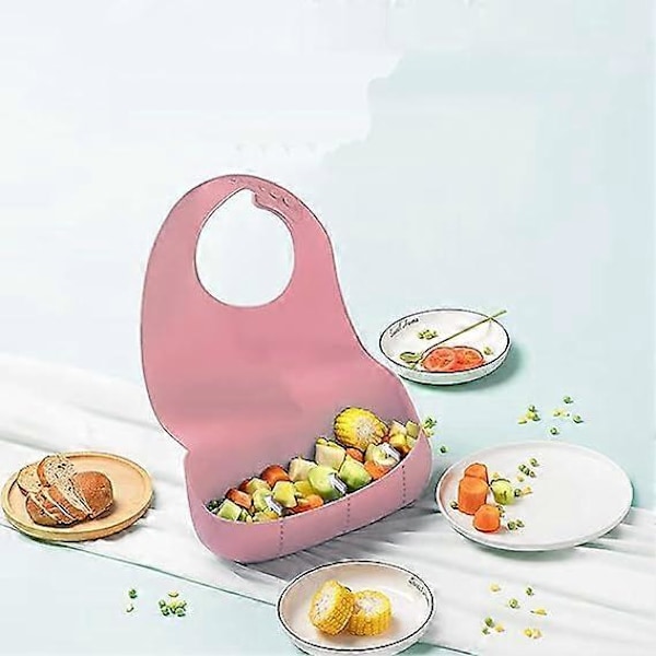 Tvättbara silikonhaklappar för vuxna, justerbar silikonhaklapp för vuxna, vattentät haklapp för äldre med smulskydd, mathaklappar för äldre funktionshindrade Pink XL 52x36cm