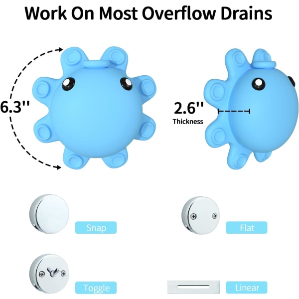 Badkarsavloppslock, Silikonbadkarsöverflödeslock med sugkopp, Badkarsöverflödesavtappningsplugg, Sött badrumstillbehör, Blå