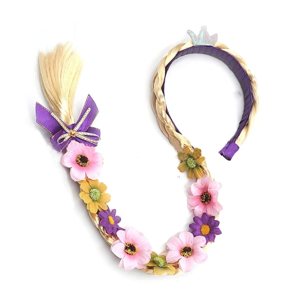 Princess Dress up parykker, Princess Rapunzel Lange flettede paryk pandebånd med tiara blomster prydet til piger kostume tilbehør, 29 tommer