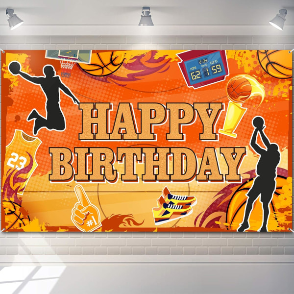 Basketball Happy Birthday Bakgrunnsbanner Basketball Temafest Dekorasjon Sports Tema Bursdag Fotografering  Fest