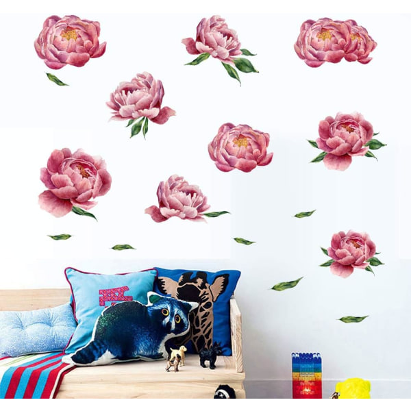 Extra stora pionblommor väggdekal, avtagbara romantiska blommiga väggdekaler för soffbakgrund, vardagsrum, 39,4"x15,7" - -