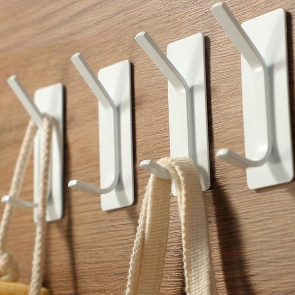 Självhäftande krokar - Vita klädkrokar/väggkrokar, handdukshängare i rostfritt stål att klistra på badrum och kök, 4-pack