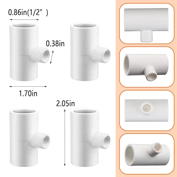 20 kpl, Kanan juomavesijohdin T-liitin, Kanan T-liittimet, Siipikarjan T-liittimet, PVC-kanan juomavesijohdin T-liittimet, 1/2\" Schedule 40 muoviputkelle 1/8\" Ftp-kierteellä