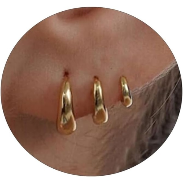 3 par guldringe øreringe til kvinder, 14K forgyldte tykke øreringe sæt til kvinder, gave Huggie hoop øreringe letvægts