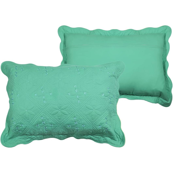 2-delt brodert bomull quiltet seng putevar rustikk ensfarget myk dekorativ putetrekk sett (mintgrønn, 20\"x28\")
