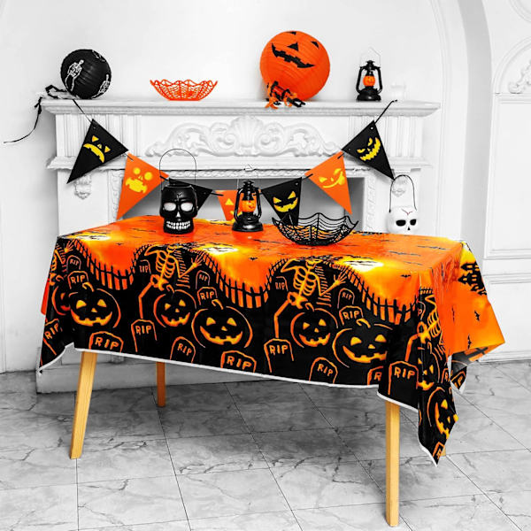Oranssi Halloween muoviset pöytäliinat, Halloween kertakäyttöiset pöytäliinat, Halloween juhlatarvikkeet muoviset pöytäliinat 54 x 88 tuumaa