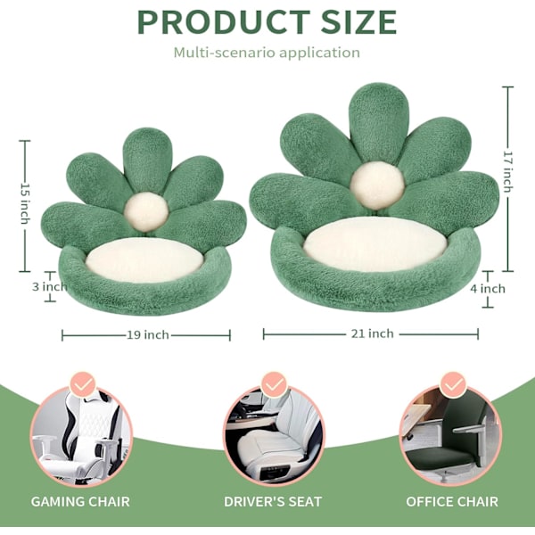 Blomsterformet sædehynde behagelig Kawaii stolpude 19 tommer (48,3 cm) Lazy Sofa kontorgulvpudestøtte sød gamerstolindretning grøn