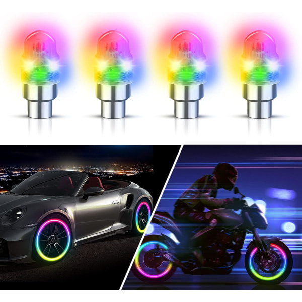LED-blinklys for dekk, IC lyssensitiv, 2 lampeperler mer blink, fargerike hjulys, for bil motorsykkel vogn lastebil, vanntett (4 stk)