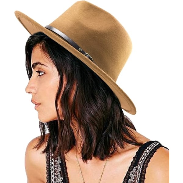 Dame Beltespenne Fedora Hat Klassisk Wide Rim Filt Panama Hat