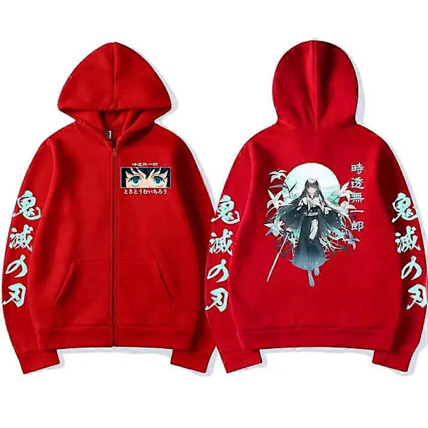Demon Slayer Muichiro Tokito 2023 Dragkedje Hoodie Kawaii Kimetsu No Yaiba Zip Up Jacka Sweatshirts Herr Dam Pullover Streetwear Red XXL