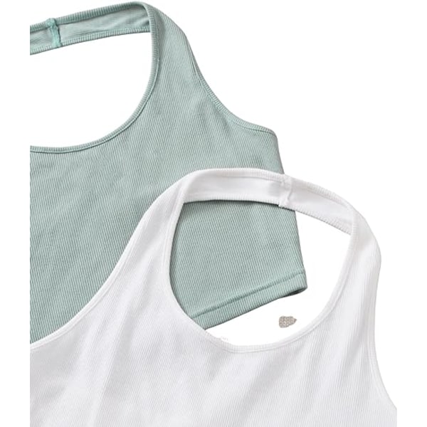 2-pak basisk rib-strik crop top med halterneck og ærmeløs vest til kvinder (LARGE)