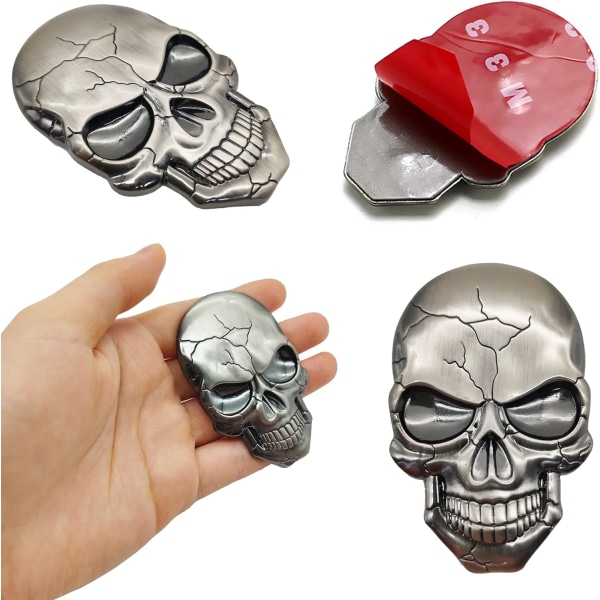 Motorcykel Bilsticker Metall 3D Dödskalleklistermärken Dödskalleklistermärken Auto Bumper Sticker Dödskalle Fordon Demoner Prydnad Sticker Dödskalle Kylskåpsklistermärke (Silver)