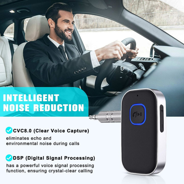 Bluetooth 5.0 bilmodtager, støjreduktion Bluetooth AUX-adapter, hjem stereo/kablet headset/håndfri opkald Bluetooth musikmodtager.