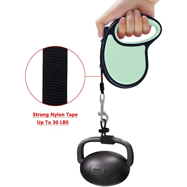 Indtrækkelig hundeline, 16 fod [Stærk nylonrem] 360° Tangle-Free til små og mellemstore hunde op til 30 pund, Enhåndsbremse, Pause, Lås (Grøn)