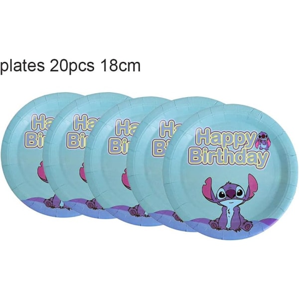 Lilo og Stitch festartikler, inkludert 20 papirplater - 20 servietter - 1 duk server 20 gjester