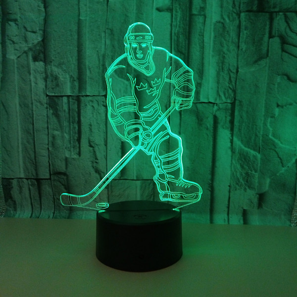 Nattlampa för hockeyspelare, hockey 3D lampa belysning lampor för barn 7 LED färgväxlande touch bordslampor coola leksaker gåvor födelsedag
