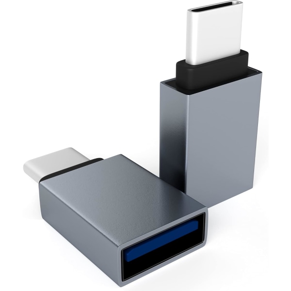 USB C til USB 3.0 Adapter (2-pak), Til USB Adapter Højhastigheds Dataoverførsel (OTG) USB Hun til USB C Han Bærbar, Grå