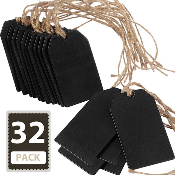 Kridttavle Tags Hængende Træ Mini Kridttavle Skilte Træ Kridttavle Tags, Hængende Kridttavle Etiketter, Ideelle Pris Tags, Besked Tags, Sort-32Pcs
