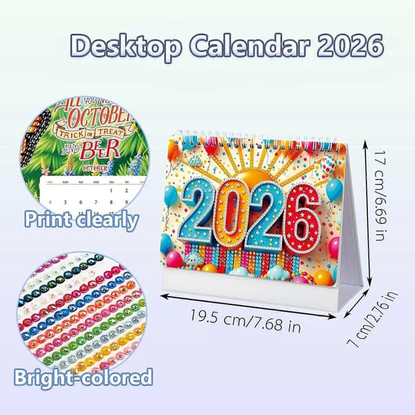 DIY Diamantkunst Maleri 2026 Skrivebordskalender Ornament, Månedsplanlegger TL-003