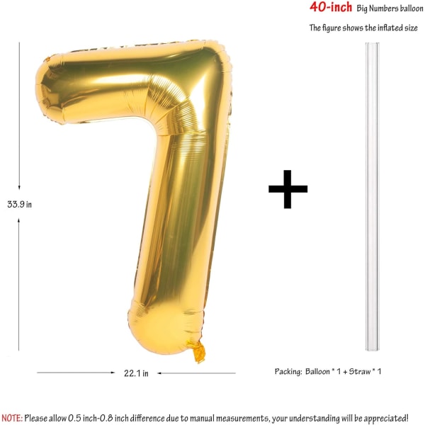 2 stk. 40 tommer digitale helium folie fødselsdagsfest balloner guld nummer 7