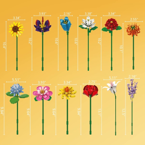 Blombukett set-1001 st 12 sorters blommor Botanisk samling, byggklossar Blomma tegelleksaker Kreativt
