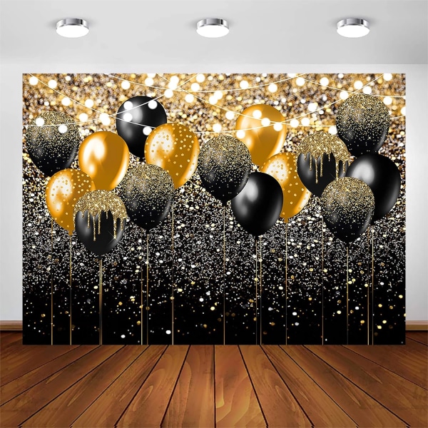 Svart och guld glitterbakgrund för födelsedag bröllop bal examen fotografering bakgrund fest glitter guld svart ballong (7x5ft)