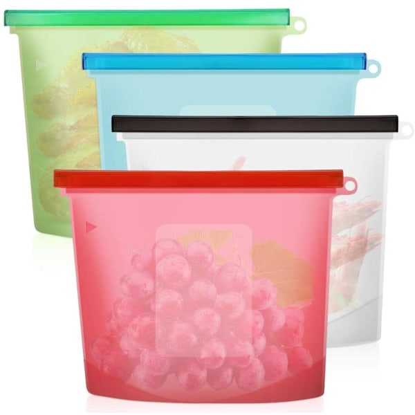 Gjenbrukbare silikonposer for matoppbevaring, lufttett forsegling, laget av silikon, Sous Vide-poser, gjenbrukbare, lekkasjesikre, 4 stykker