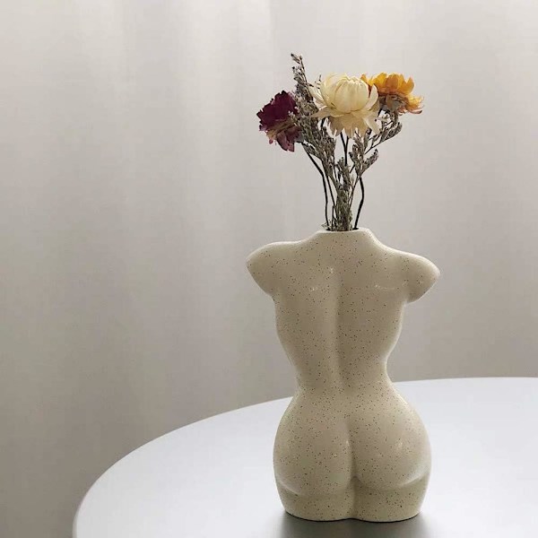 Kvindelig kropsvase, skulptur i kropsform, søde knoppvaser, moderne chic indretning til boho-hjem, (elfenben, almindelig)