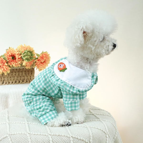 Hundkläder Valp Pyjamas Jumpsuit Outfit Hund Overall Tröjor Rutigt Mönster Morot Kanin Kostym Katt Kläder Chihuahua Yorkies Kläder   Grön XS