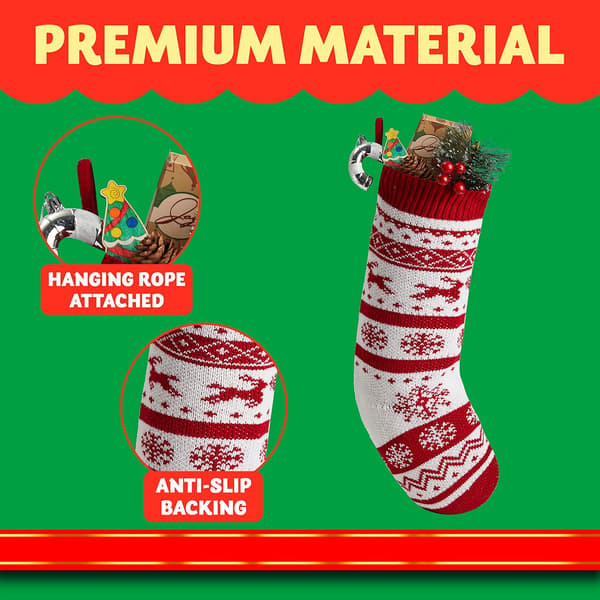 Set med 45 cm strikkede julestrømper, store rustikke garnjulestrømper for familiens julepynt
