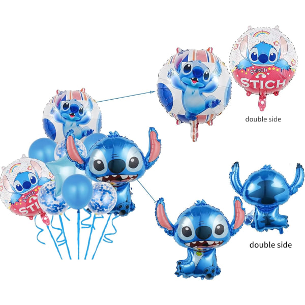 10Pcs Double Sided Different Pattern Balloons,Aluminum Film Material Party Decoration Balloons,Anime Theme Party Supplies,Kawaii Birthday(Blue)