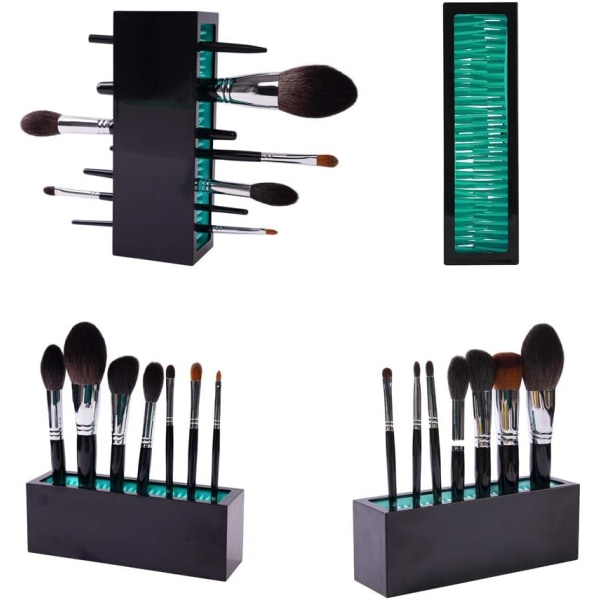 Organizer til makeupbørstestativ, silikonekommode Air Dry Rack displaystativ, praktisk makeup-værktøjsbeholder til opbevaring af børster (blå sort)