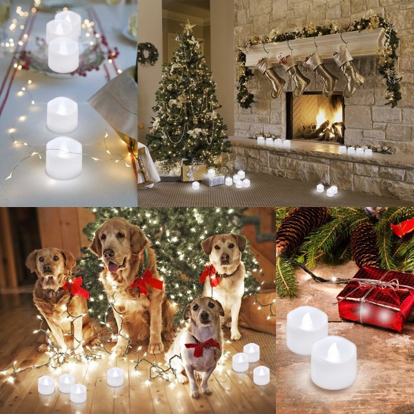 Uppgraderade LED flamlösa ljus värmeljus, 12-pack batteridrivna, flimrande votivljus för julfest - kallvitt