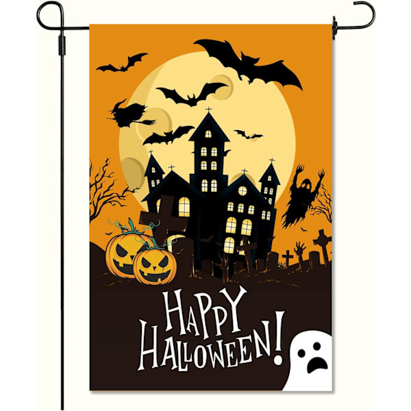 Halloween trädgårdsflagga, dubbelsidig höstgård flagga med pumpor fladdermöss hemsökt slott spöke svart katt 12,5 x 18 tum