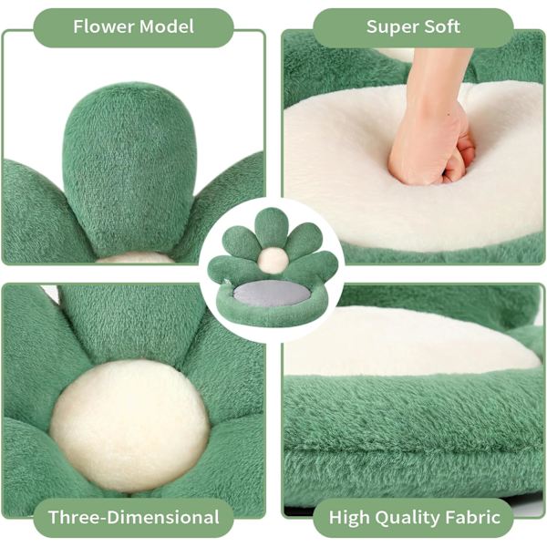 Blomsterformet sædehynde behagelig Kawaii stolpude 19 tommer (48,3 cm) Lazy Sofa kontorgulvpudestøtte sød gamerstolindretning grøn