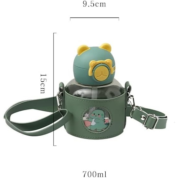 Kawaii vattenflaska söt pot mage kopp med kopphylsa med sugrör bärbar söt vattenflaska (grön, 700 ml)