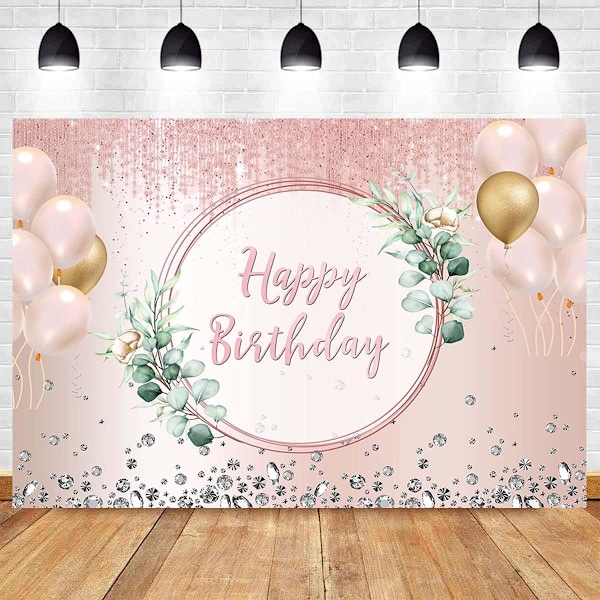 Rose Gold Glitter Syntymäpäivä Taustat Tytöille Ilmapallo Kukat Hyvää Syntymäpäivää Juhla Vaaleanpunainen Valokuvaustausta 5x3ft Lapset Syntymäpäivä Vauva Banneri