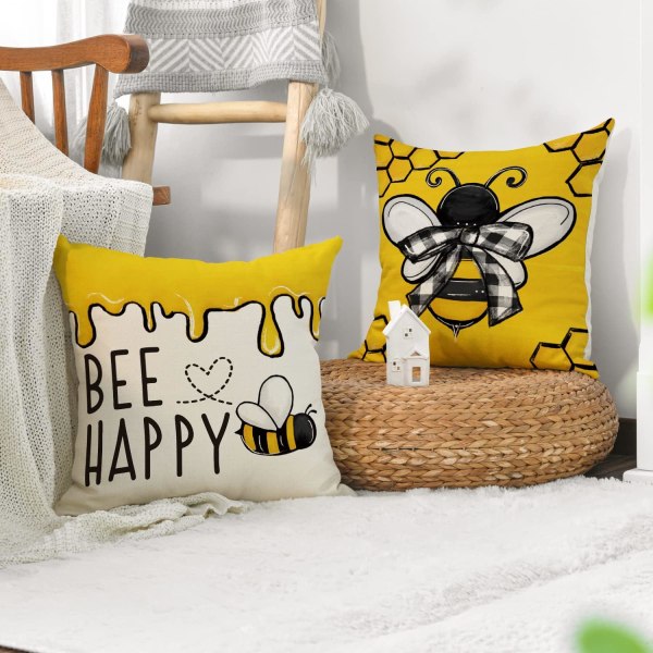 colorlife Bee Happy Bee Kind Kuddfodral, 18 x 18 tums honung och bi case Dekoration för soffa Soffa Set med 4