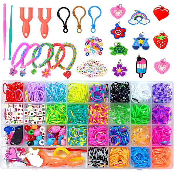 Gör-det-själv gummiband set, 1500 färgglada gummiband startset låda med vävstol för armband, färgglad startlåda