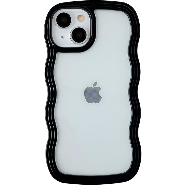 Söt Curly Wave ramform Stötsäker mjuk, kompatibel med iPhone- case (svart, iPhone 13 Pro Max)