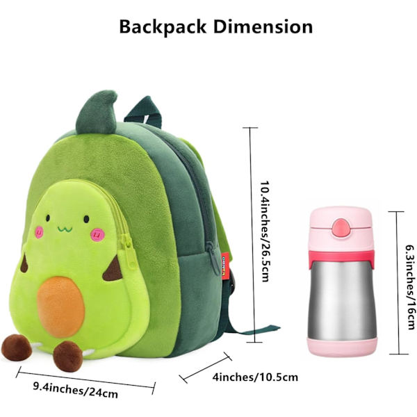 Söt Barnryggsäck Barnväska Plysch Djur Cartoon Mini Resväska för Baby Flicka Pojke 2-6 År (Grön Avokado)