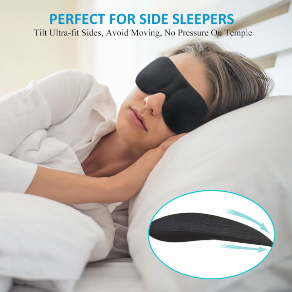 Søvnmaske til sidesovere 3-pak, 100% blackout 3D øjenmaske til at sove, natbind for mænd og kvinder