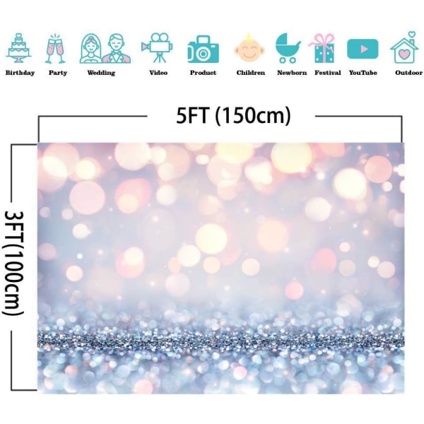 Stilren enkelhet Bling tema bakgrund Drömsk silvrig vit prickar Sequin Bokeh Fotografering Bakgrund 5x3ft Baby Shower Födelsedagsfest